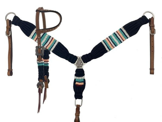 Black and turquoise headstall set