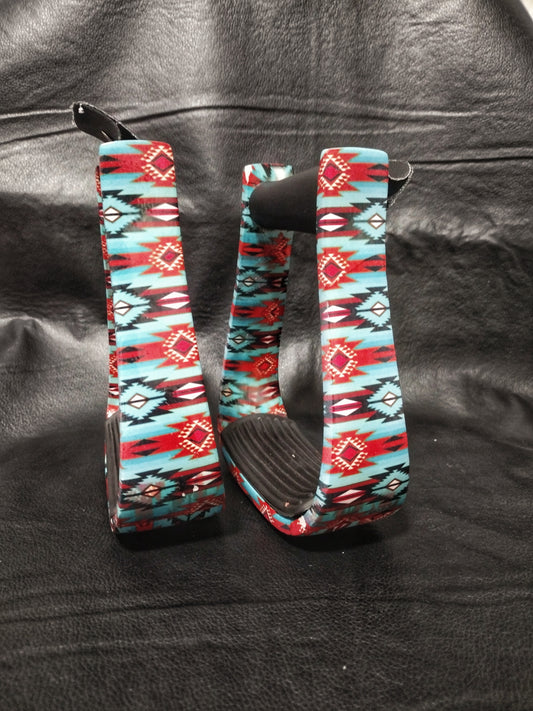 SALE Turquoise and brown Aztec stirrups