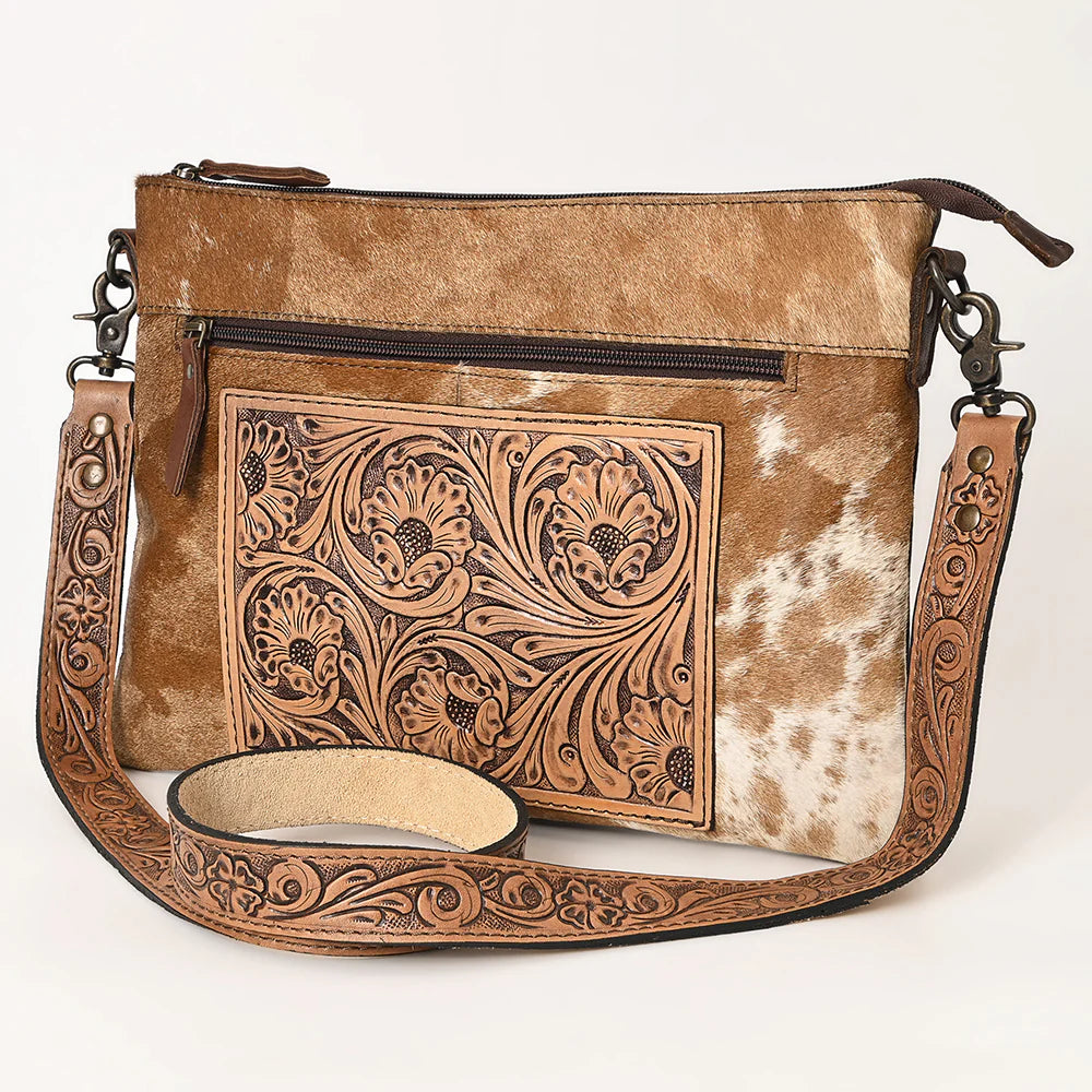 Tooled genuine cowhide purse