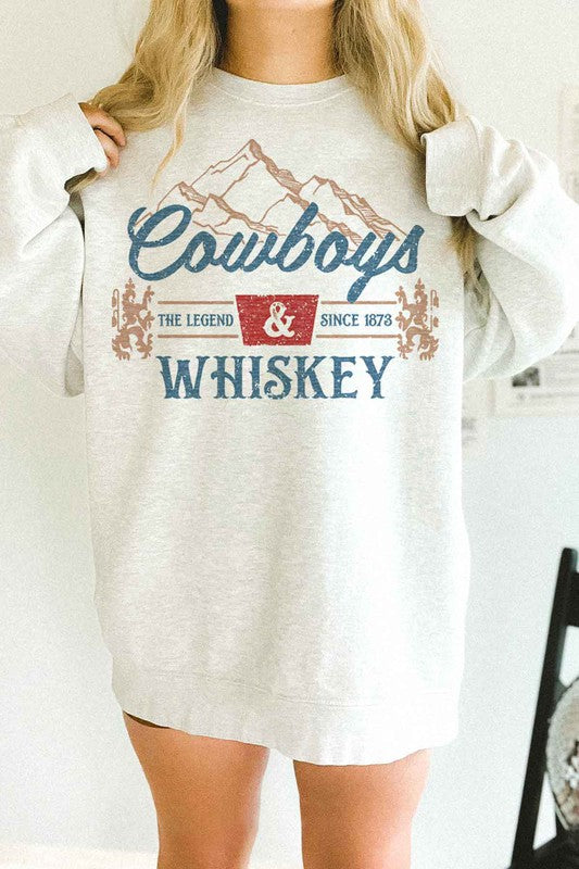 COWBOYS AND WHISKEY WESTERN OVERSIZED SWEATSHIRT