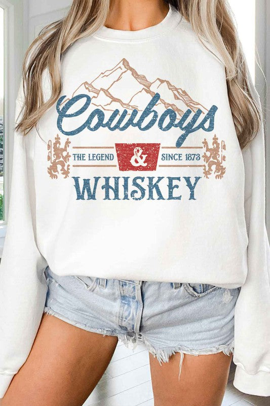 COWBOYS AND WHISKEY WESTERN OVERSIZED SWEATSHIRT