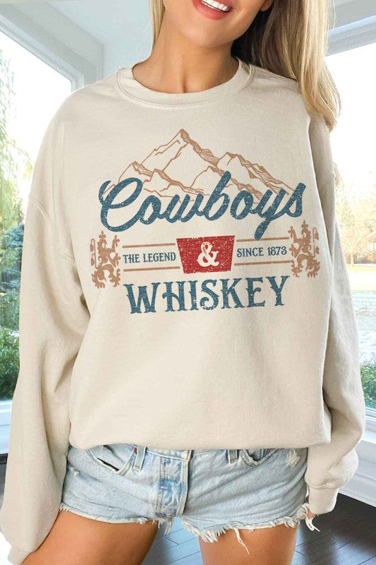 COWBOYS AND WHISKEY WESTERN OVERSIZED SWEATSHIRT