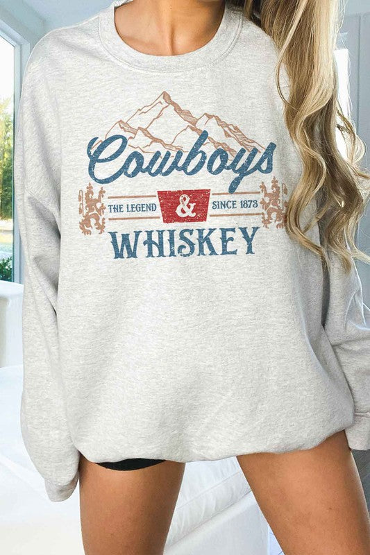 COWBOYS AND WHISKEY WESTERN OVERSIZED SWEATSHIRT