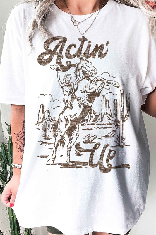 ACTIN UP WESTERN COWGIRL GRAPHIC TEE