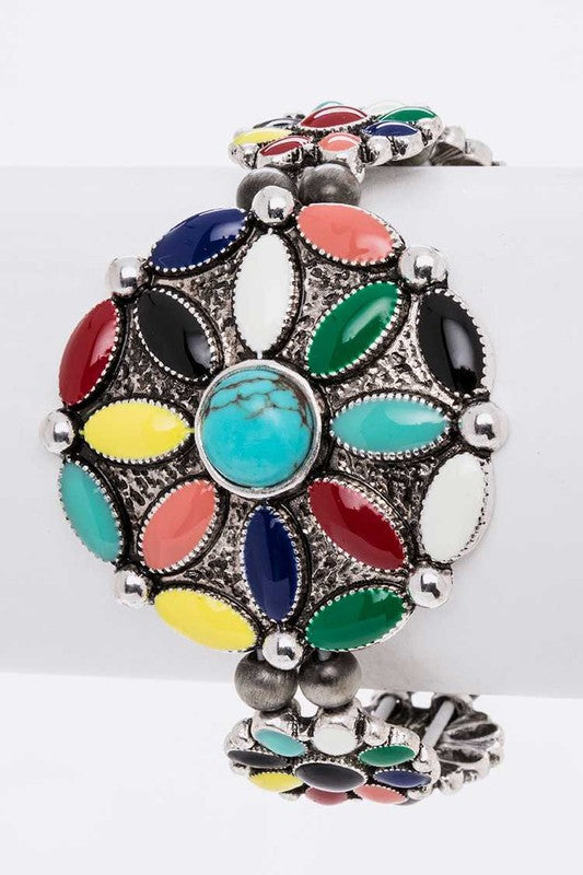 Enamel Flower Western Stretch Bracelet