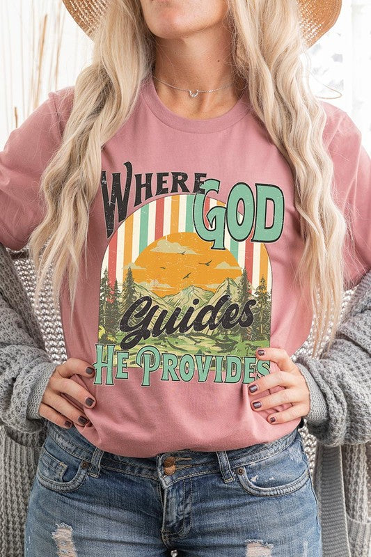 God Guides Provides Christian Graphic T Shirts