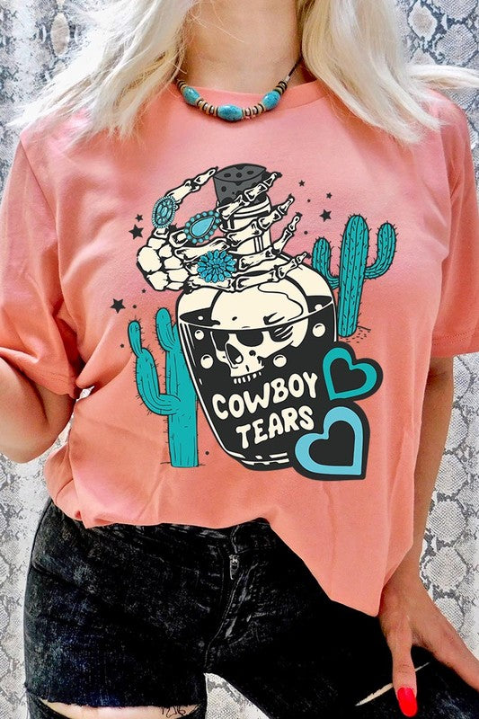 Cowboy Tears Skull Western Graphic T Shirts