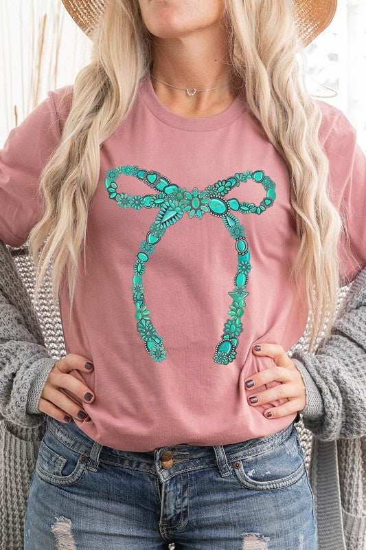 Turquoise Bow Graphic T Shirts