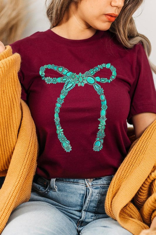 Turquoise Bow Graphic T Shirts