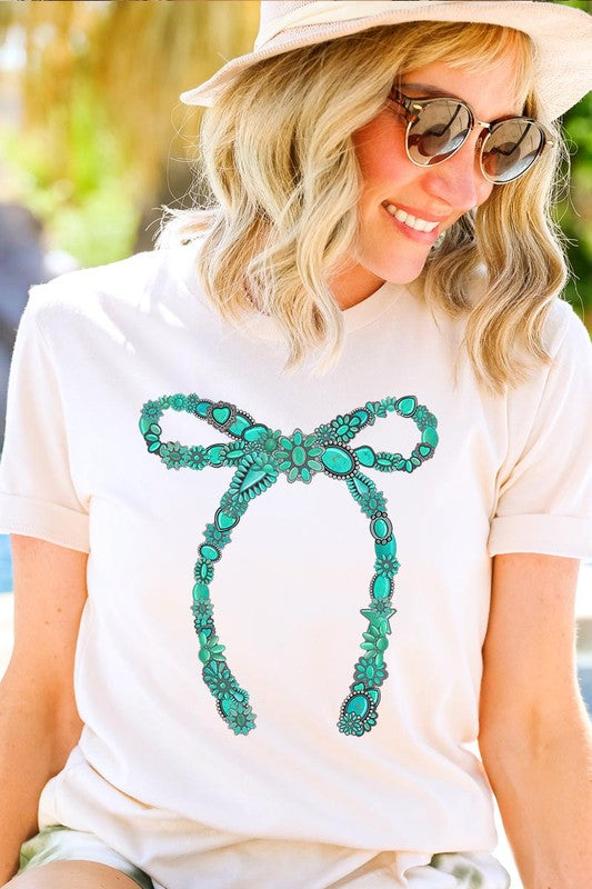 Turquoise Bow Graphic T Shirts