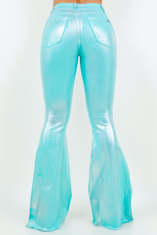 Metallic Bell Bottom Jean in Turquoise