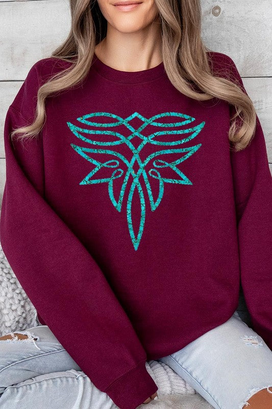 Turquoise Boot Stitch Graphic Fleece Sweatshirts