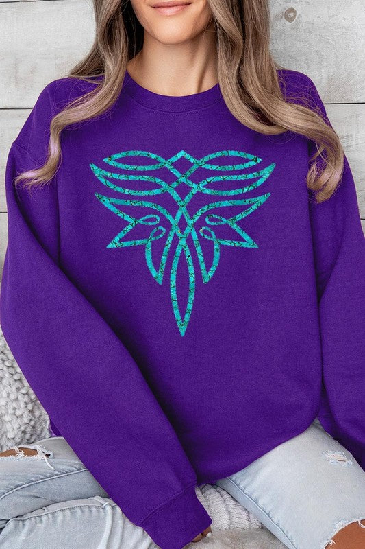 Turquoise Boot Stitch Graphic Fleece Sweatshirts