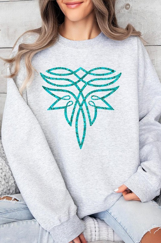 Turquoise Boot Stitch Graphic Fleece Sweatshirts