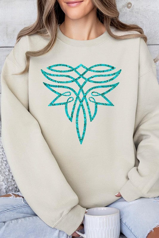 Turquoise Boot Stitch Graphic Fleece Sweatshirts