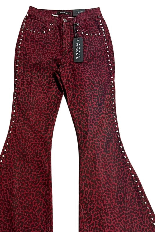 Leopard Studded Bell Bottom Pant