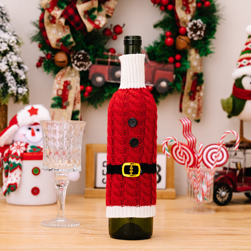 2-Piece Christmas Cable-Knit Wine Bottle Covers