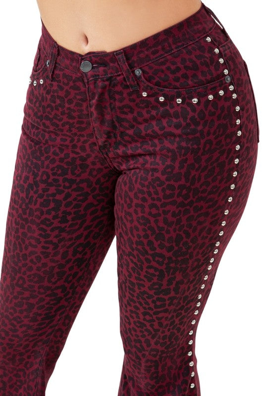 Leopard Studded Bell Bottom Pant