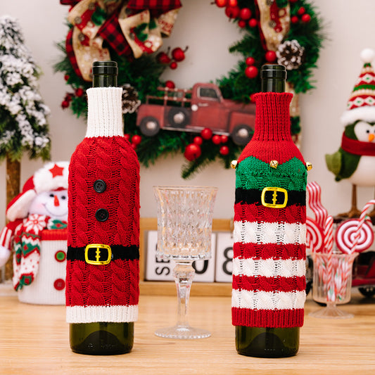 2-Piece Christmas Cable-Knit Wine Bottle Covers