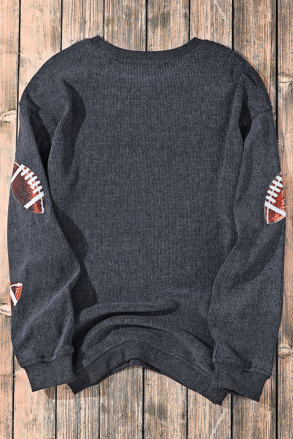 Gray Sequin Rugby Football Graphic Corded Baggy Sweatshirt