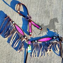 Bling Neon pink headstall and breastcollar set