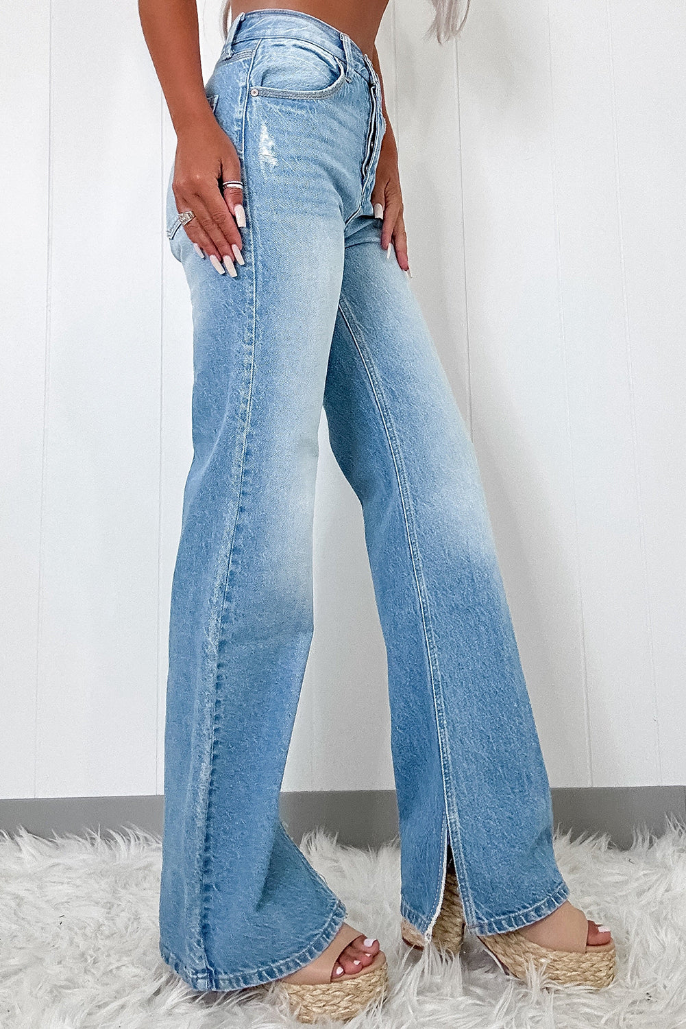 Myosotis Ripped High Rise Slit Jeans