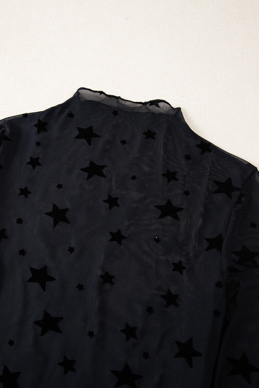 Black Star Embellished Sheer Mesh Top