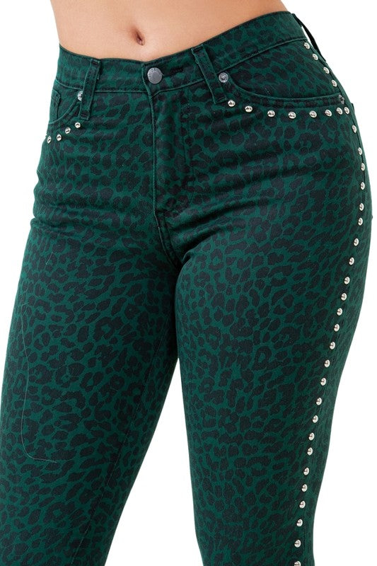 Leopard Studded Bell Bottom Jean