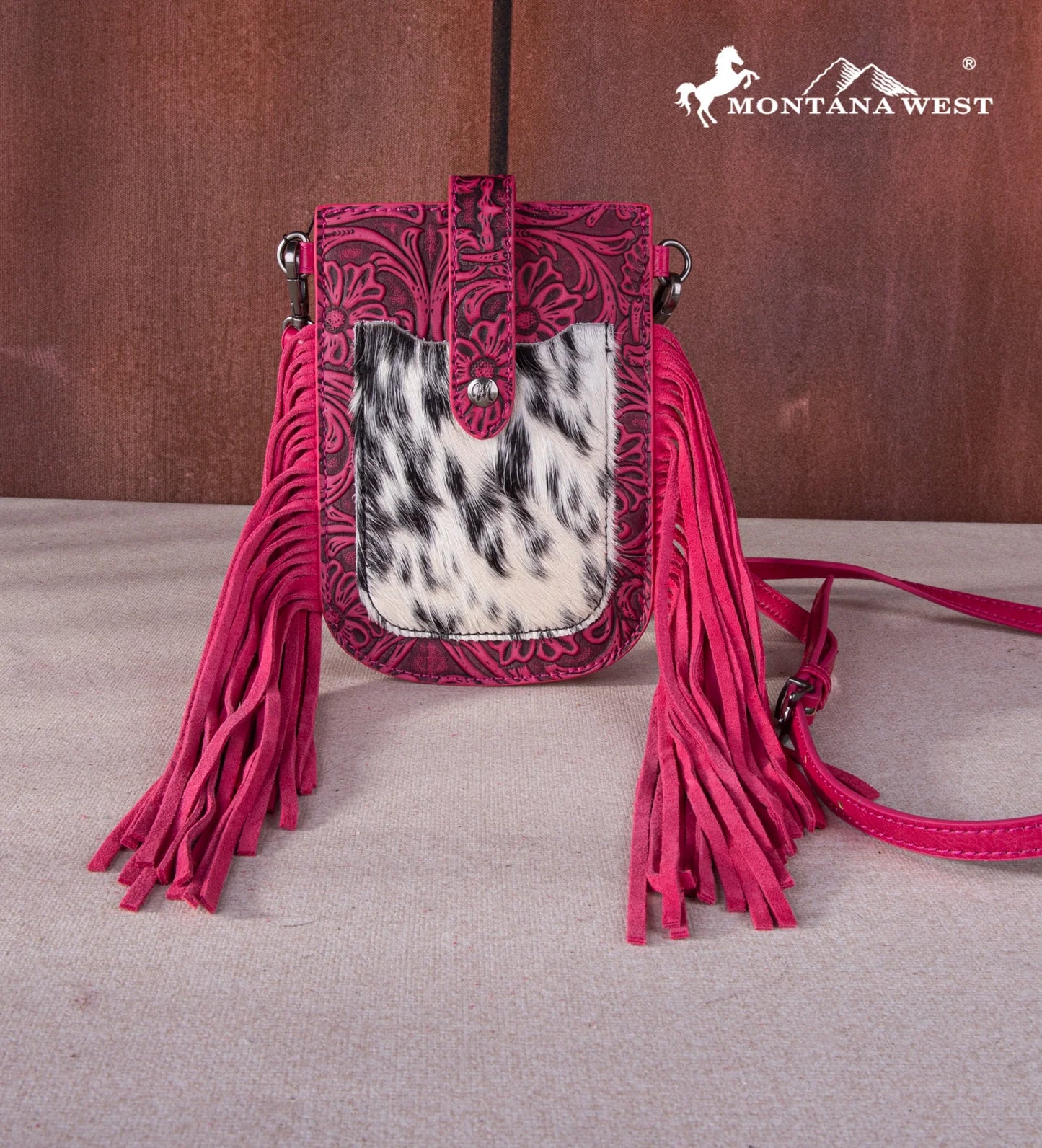 Montana West Hair-On Cowhide Fringe Phone Wallet Crossbody