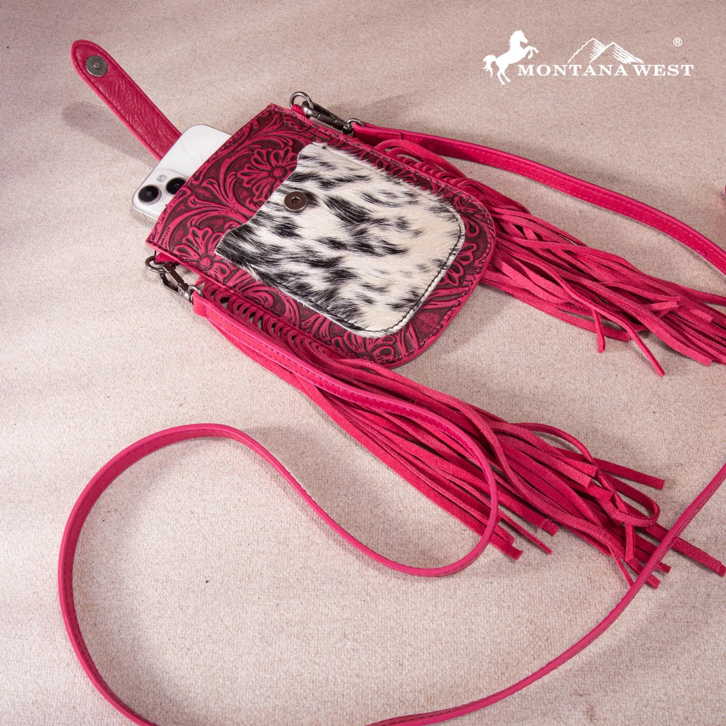 Montana West Hair-On Cowhide Fringe Phone Wallet Crossbody