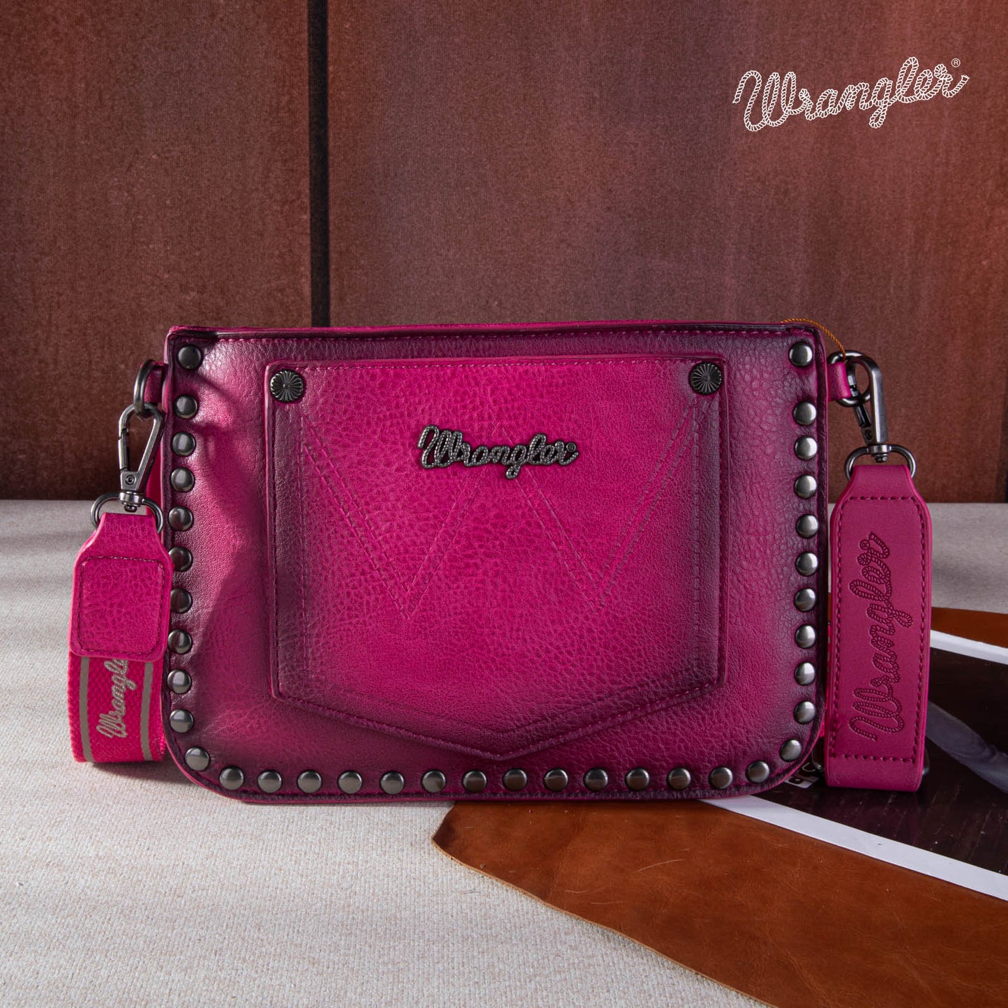 Wrangler Rivets Studded Wristlet/ Crossbody - Coral