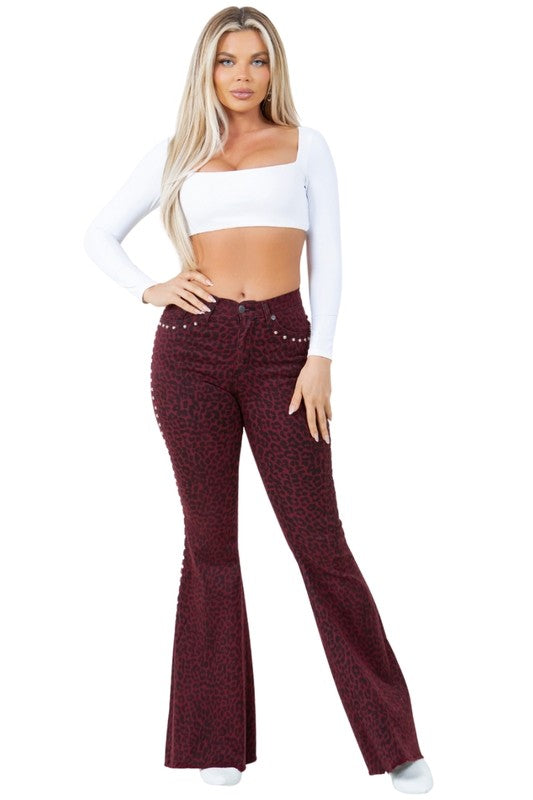 Leopard Studded Bell Bottom Pant