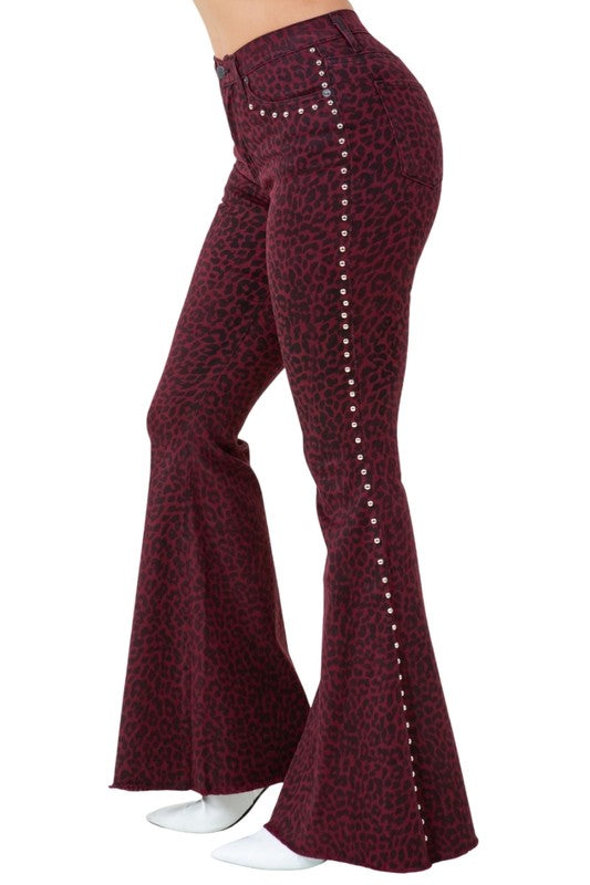 Leopard Studded Bell Bottom Pant