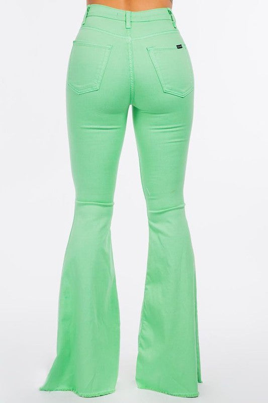 Bell Bottom Jean in Lime Green- Inseam 32"