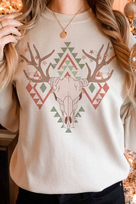 PLUS SIZE - AZTEC CHRISTMAS LONGHORN Sweatshirt