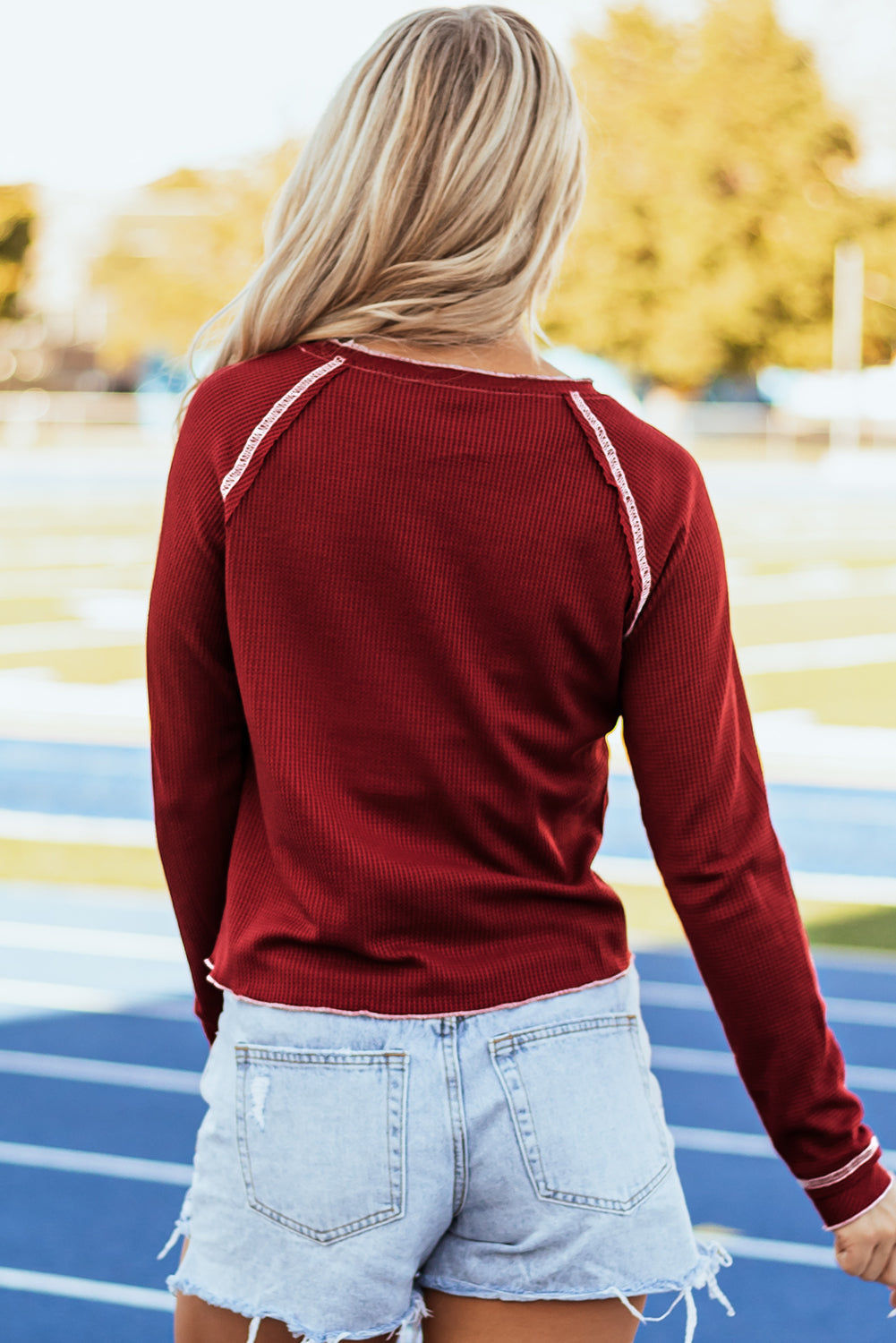 Red Game Day Rugby Football Graphic Thermal Knit Top