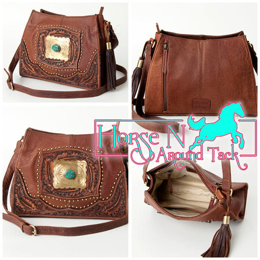 Leather tooled purse with beautiful buckle front